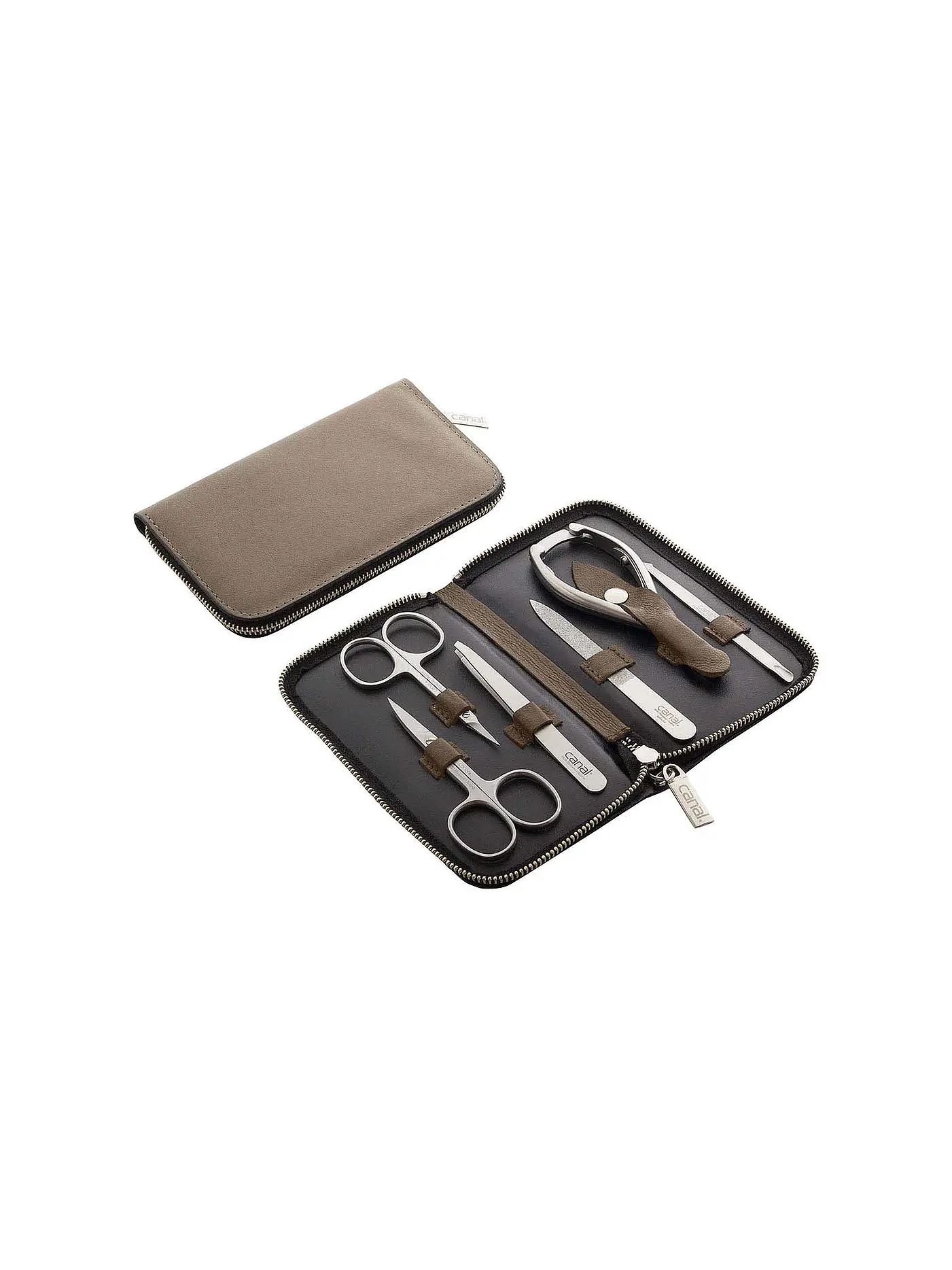 CANAL | Reißverschluss-Etui aus Spaltleder 6-teilig (Beige) 5375 | 